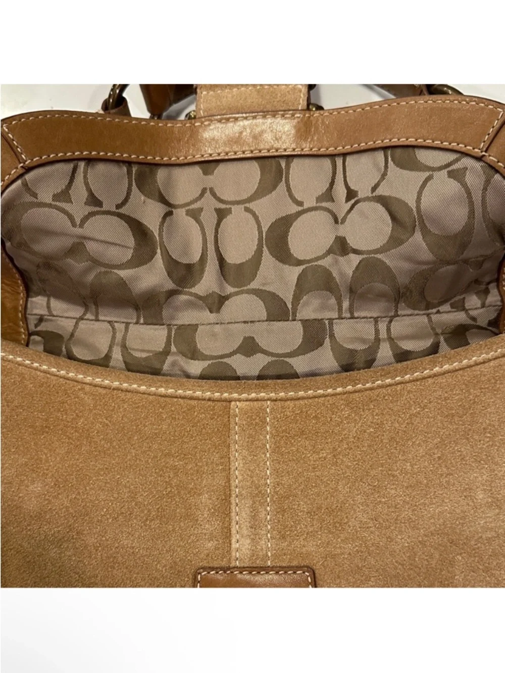 Coach SoHO Y2K Tan Suede Hobo Shoulder Bag with Buckle Detail